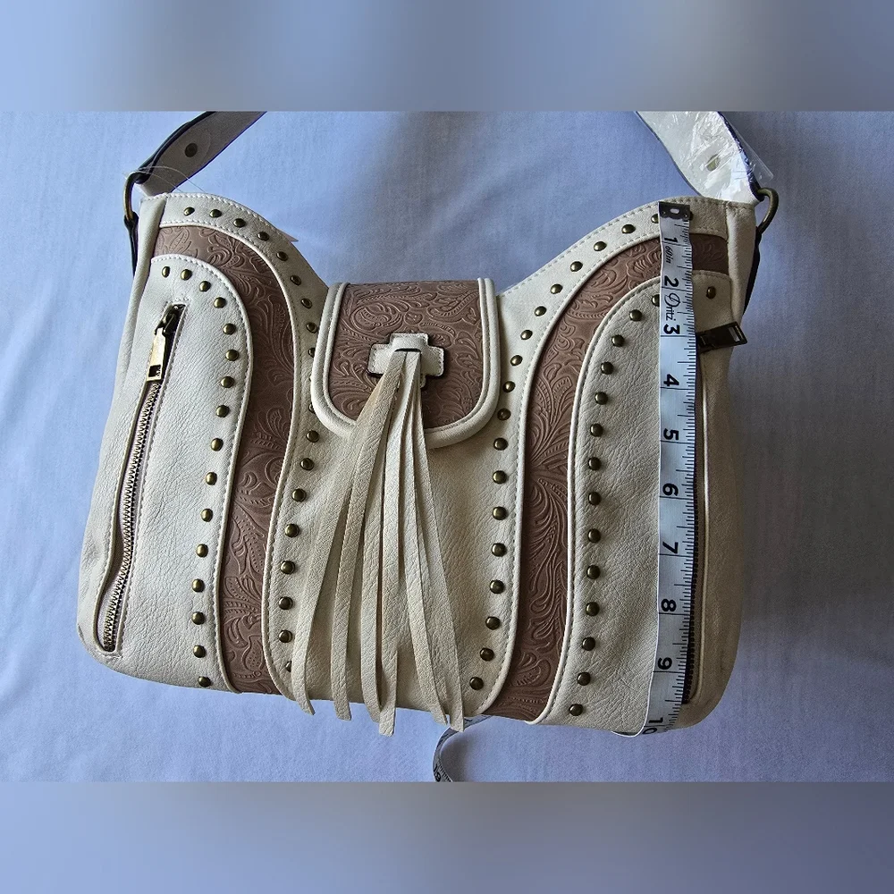 Western‎ Style Embossed Ivory/Tan Shoulder Bag